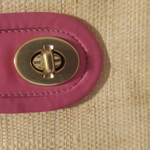 Coach Straw And Leather Clutch.pink And Tan.original Bag Tag. - Picture 4 of 6
